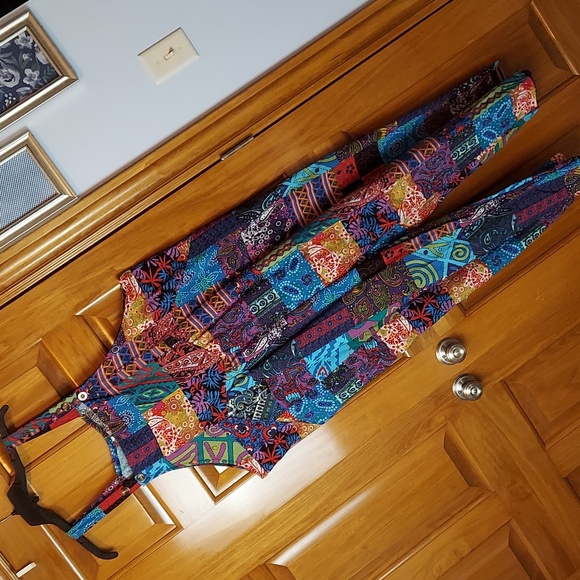 •🆕➕️ Chic Women's Colorful Patchwork Jumpsuit, Loose Bohemian Wide Leg Overalls - Picture 1 of 13